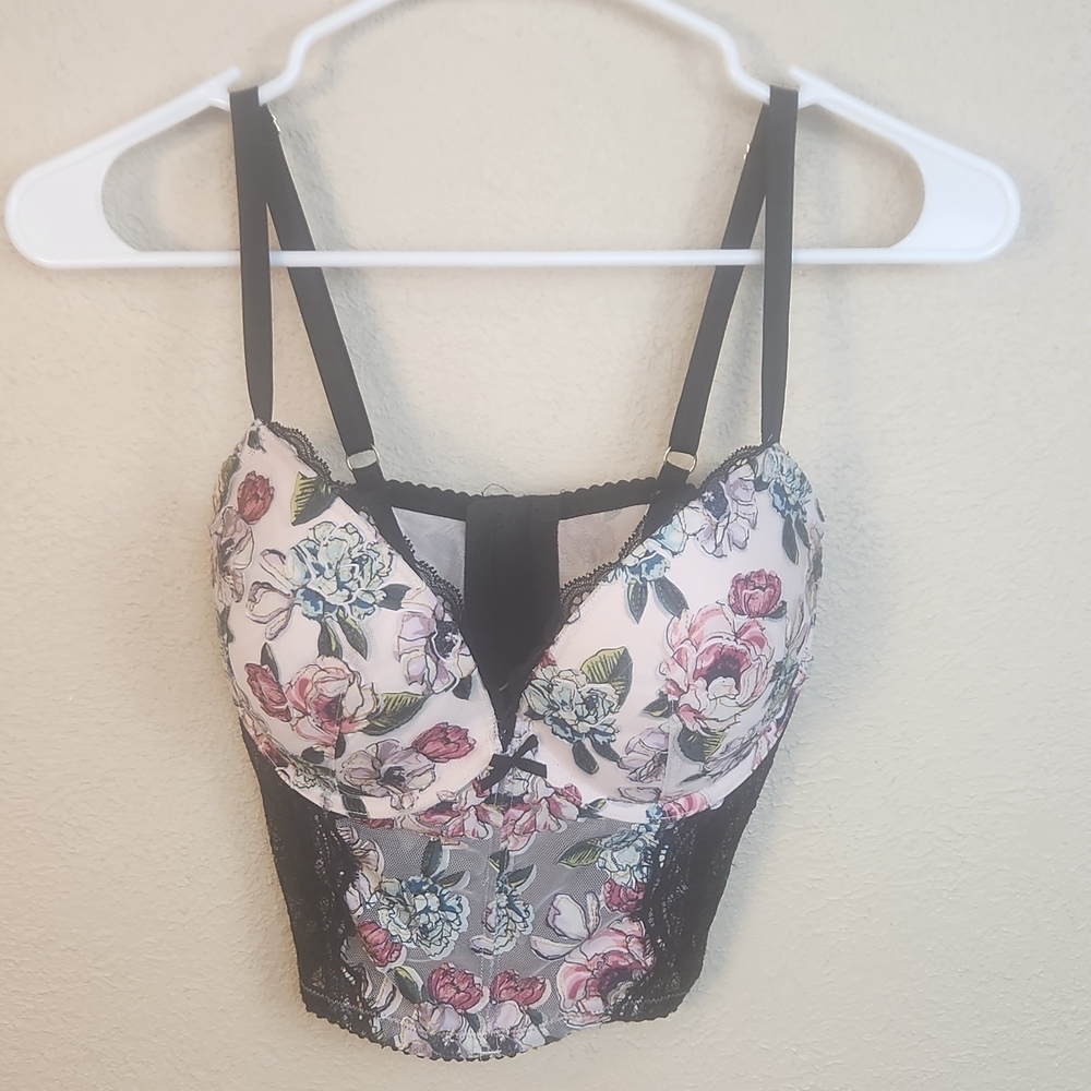 Victoria's Secret Pink Floral Embroidered Long Line Bra 32DD (7560) - Picture 2 of 11